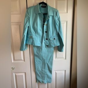JONES NEW YORK | 10| 2 piece blazer pantsuit turquoise lightweight